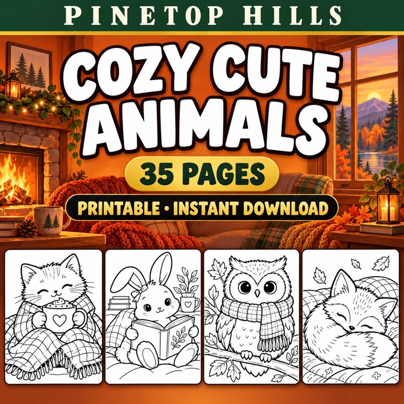 Cozy Cute Animals coloring pack cover