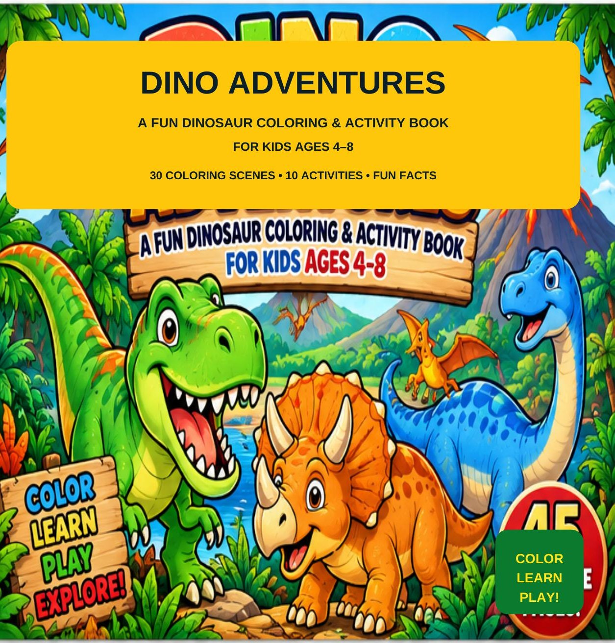 Dino Adventures coloring book cover