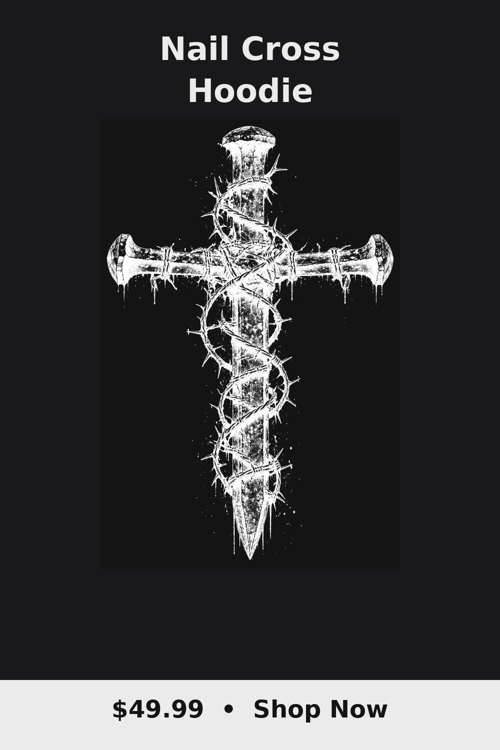 Nail Cross Hoodie in black with white ink three nails design