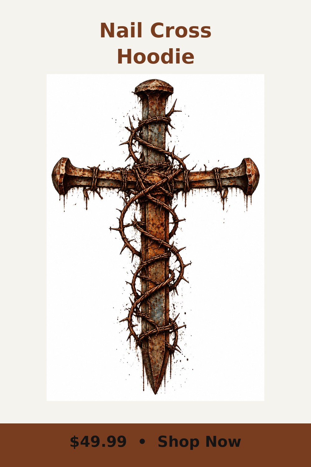 Nail Cross Hoodie in white with rustic three nails design